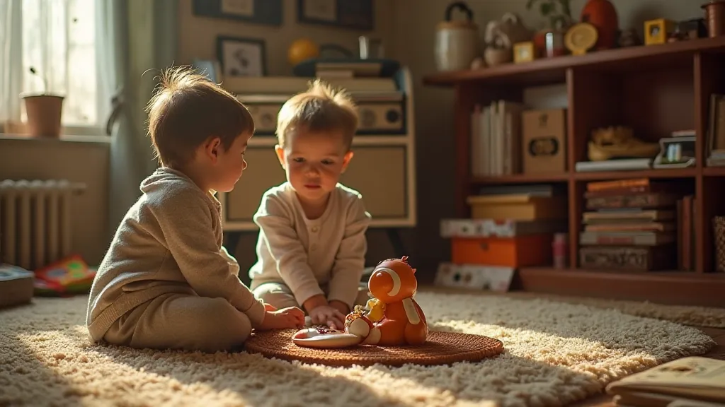 Child Playing with Vintage Toys