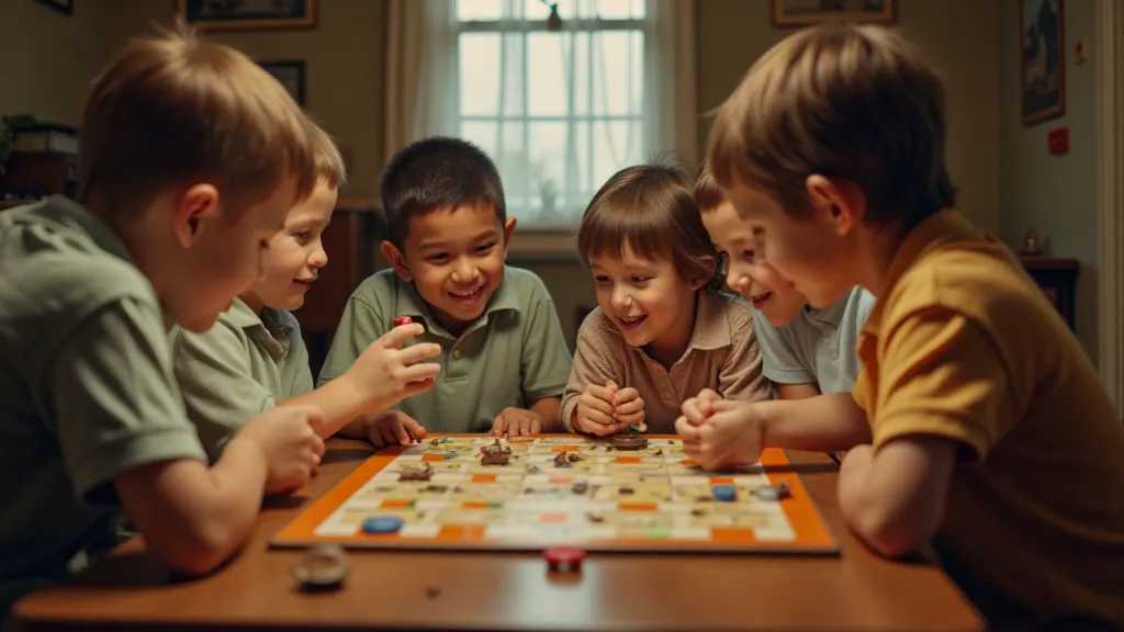 Family playing a vintage board game