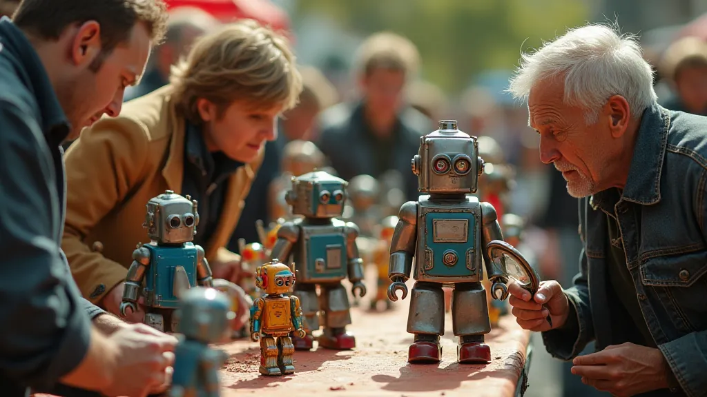 Flea market with vintage toys