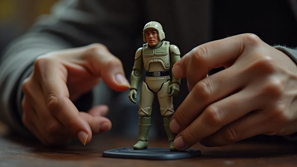 Collector examining a vintage Star Wars action figure