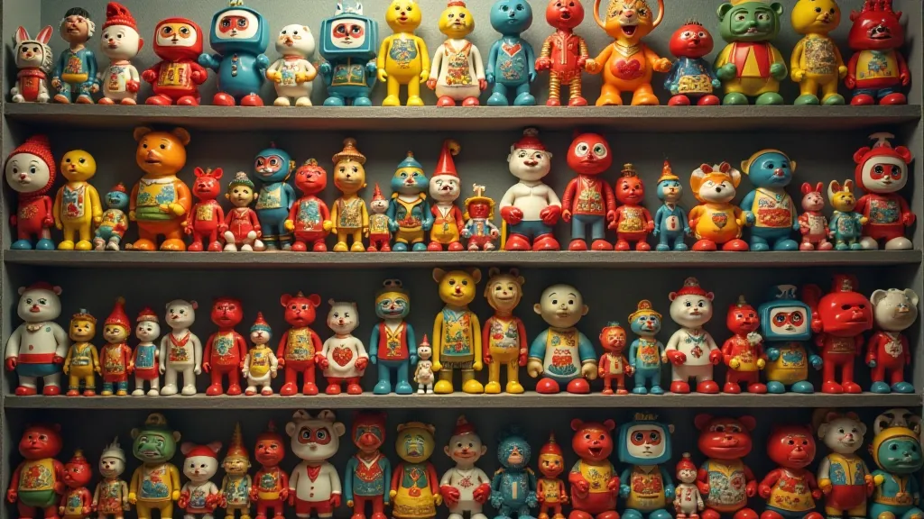 Shelves filled with vintage toys